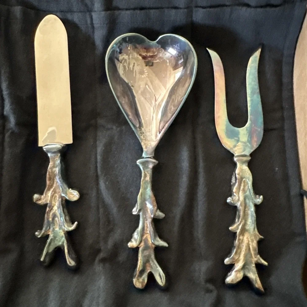 Michael Aram Boxer 1996 Silver Plated 3 Piece Serving Set I LOVE YOU w/‎ Box